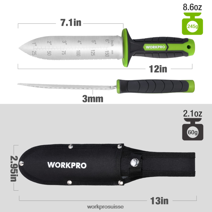 couteau de jardin avec étui oxford, lame en acier inoxydable avec tranchant Z2LXTF283 vert/rose WORKPRO outil