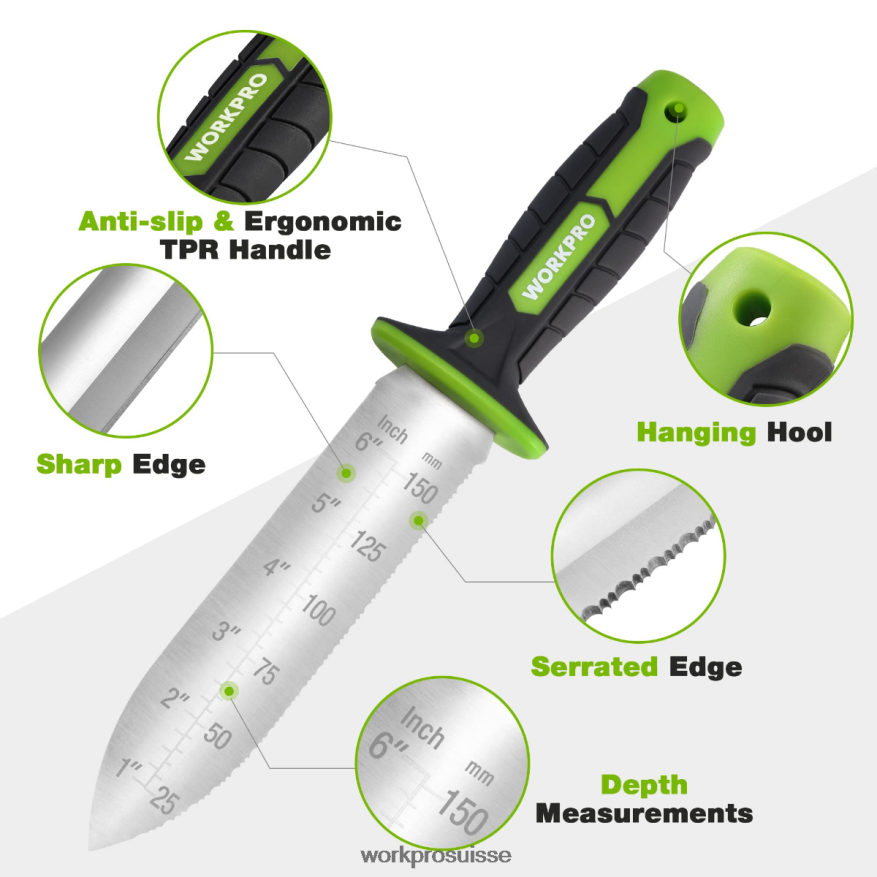 couteau de jardin avec étui oxford, lame en acier inoxydable avec tranchant Z2LXTF283 vert/rose WORKPRO outil