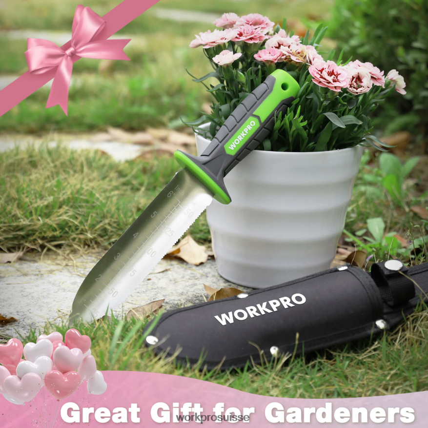 couteau de jardin avec étui oxford, lame en acier inoxydable avec tranchant Z2LXTF283 vert/rose WORKPRO outil