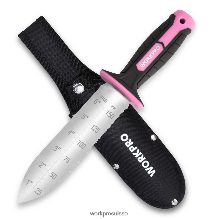 couteau de jardin avec étui oxford, lame en acier inoxydable avec tranchant Z2LXTF283 vert/rose WORKPRO outil