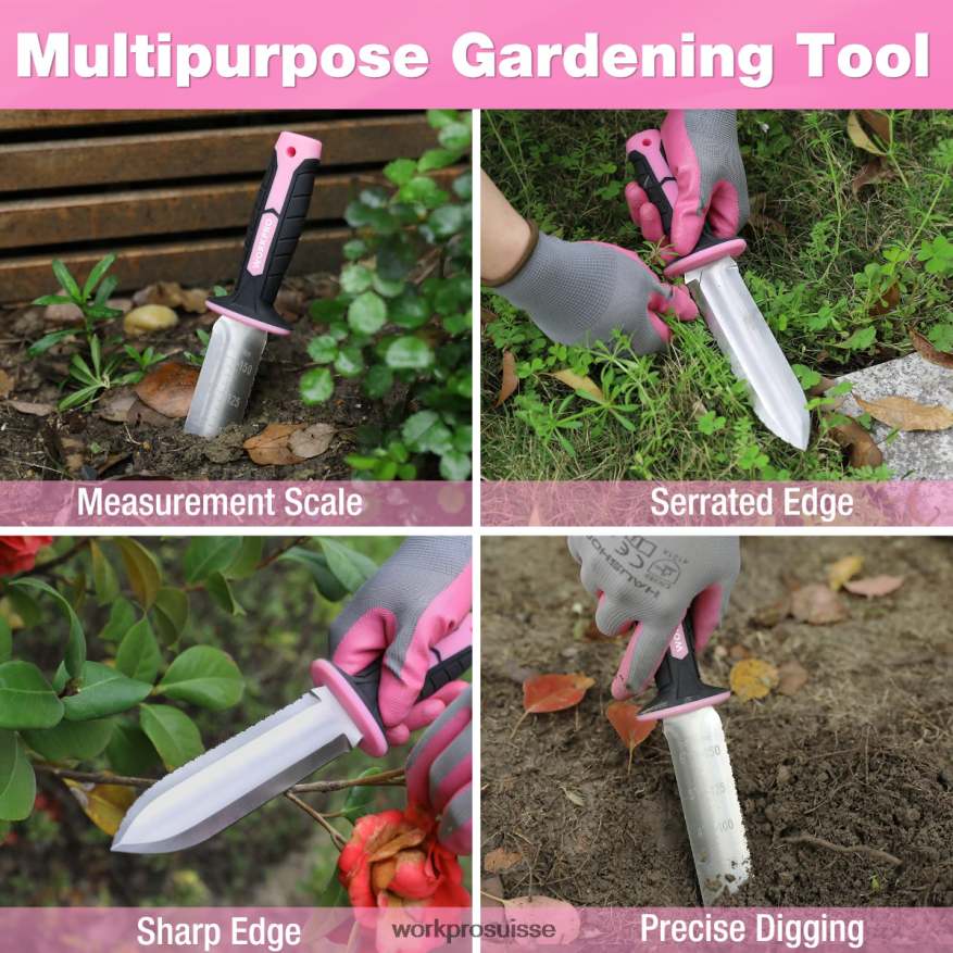 couteau de jardin avec étui oxford, lame en acier inoxydable avec tranchant Z2LXTF283 vert/rose WORKPRO outil