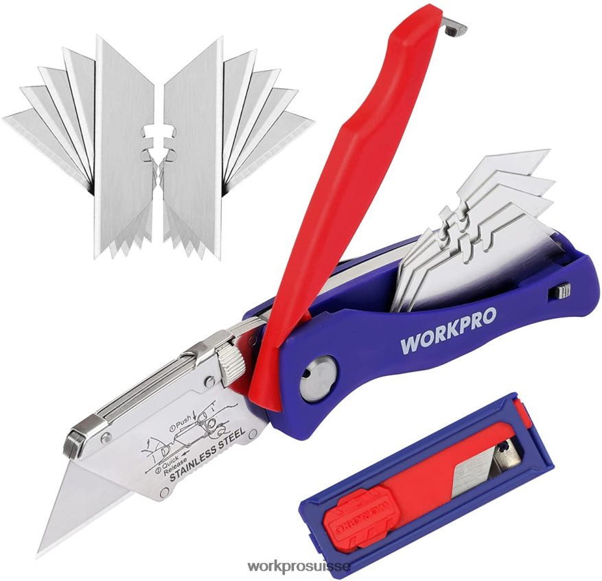 couteau utilitaire pliant avec verrouillage arrière coupe-boîte à changement rapide avec clip ceinture Z2LXTF46 morden WORKPRO outil