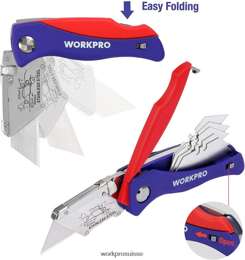 couteau utilitaire pliant avec verrouillage arrière coupe-boîte à changement rapide avec clip ceinture Z2LXTF46 morden WORKPRO outil