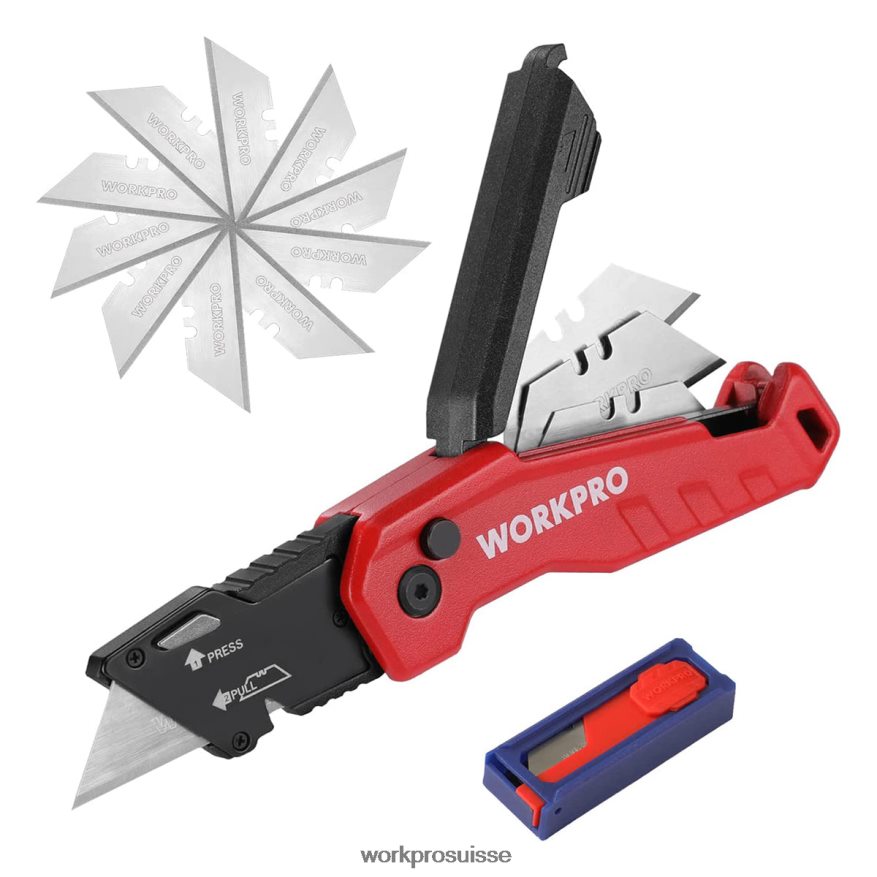 couteau utilitaire pliant, boîte à changement rapide, 13 lames supplémentaires incluses Z2LXTF52 bleu/rouge/rose WORKPRO outil
