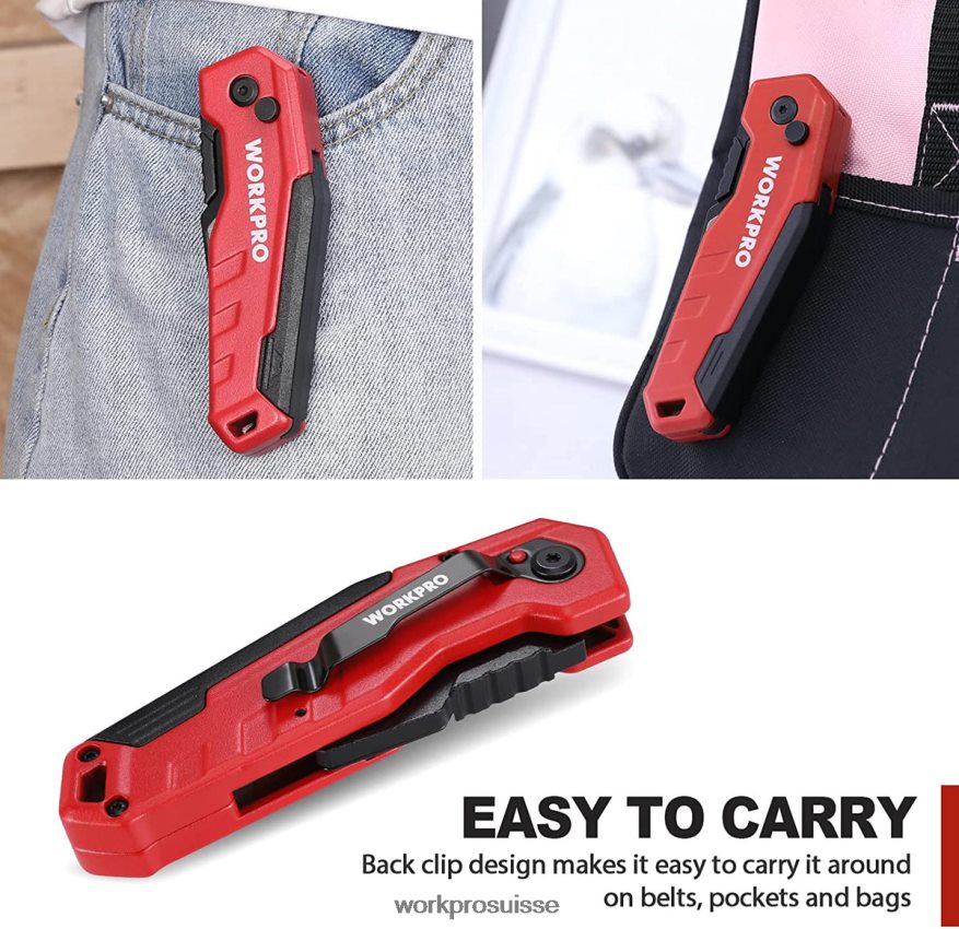 couteau utilitaire pliant, boîte à changement rapide, 13 lames supplémentaires incluses Z2LXTF52 bleu/rouge/rose WORKPRO outil