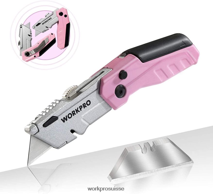 couteau utilitaire pliant à changement rapide avec 12 lames supplémentaires Z2LXTF37 rose WORKPRO outil