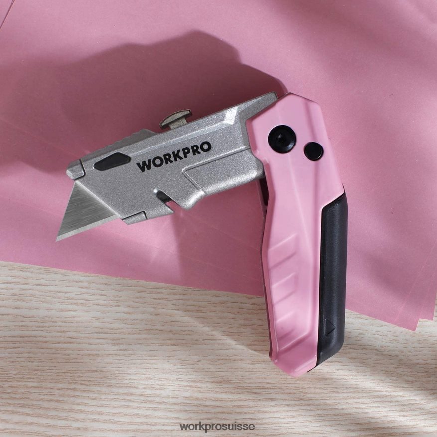 couteau utilitaire pliant à changement rapide avec 12 lames supplémentaires Z2LXTF37 rose WORKPRO outil