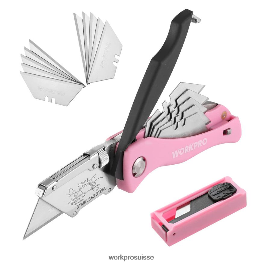 couteau utilitaire pliant, cutter à changement rapide, couteau rasoir Z2LXTF36 rose WORKPRO outil
