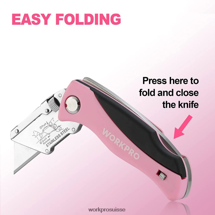 couteau utilitaire pliant, cutter à changement rapide, couteau rasoir Z2LXTF36 rose WORKPRO outil