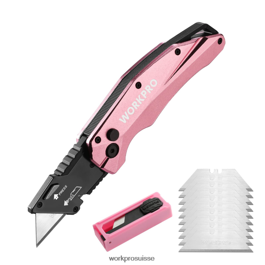couteau utilitaire pliant en aluminium, 10 lames supplémentaires incluses Z2LXTF54 rose WORKPRO outil