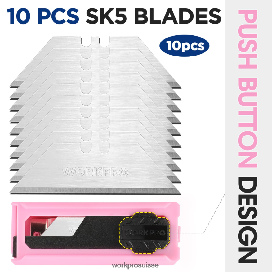couteau utilitaire pliant en aluminium, 10 lames supplémentaires incluses Z2LXTF54 rose WORKPRO outil