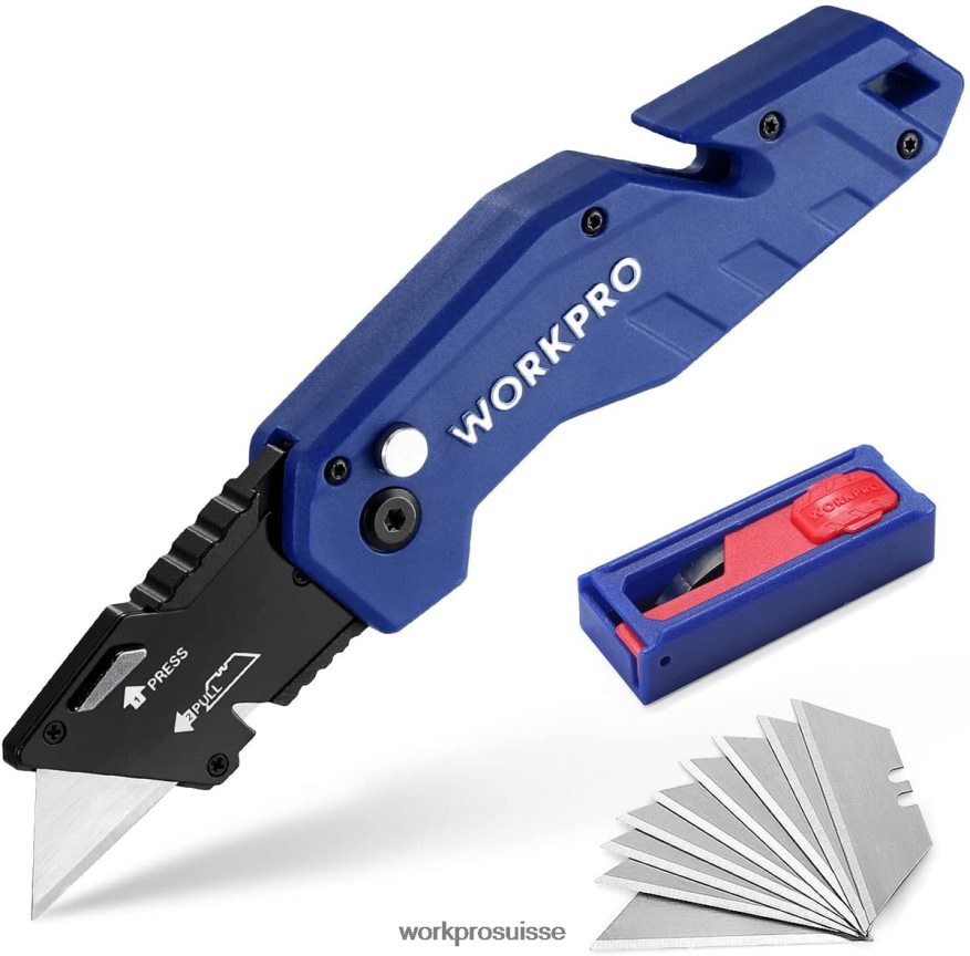 couteau utilitaire pliant, manche en nylon léger, couteau utilitaire avec 10 lames supplémentaires Z2LXTF38 rouge/bleu/noir WORKPRO outil