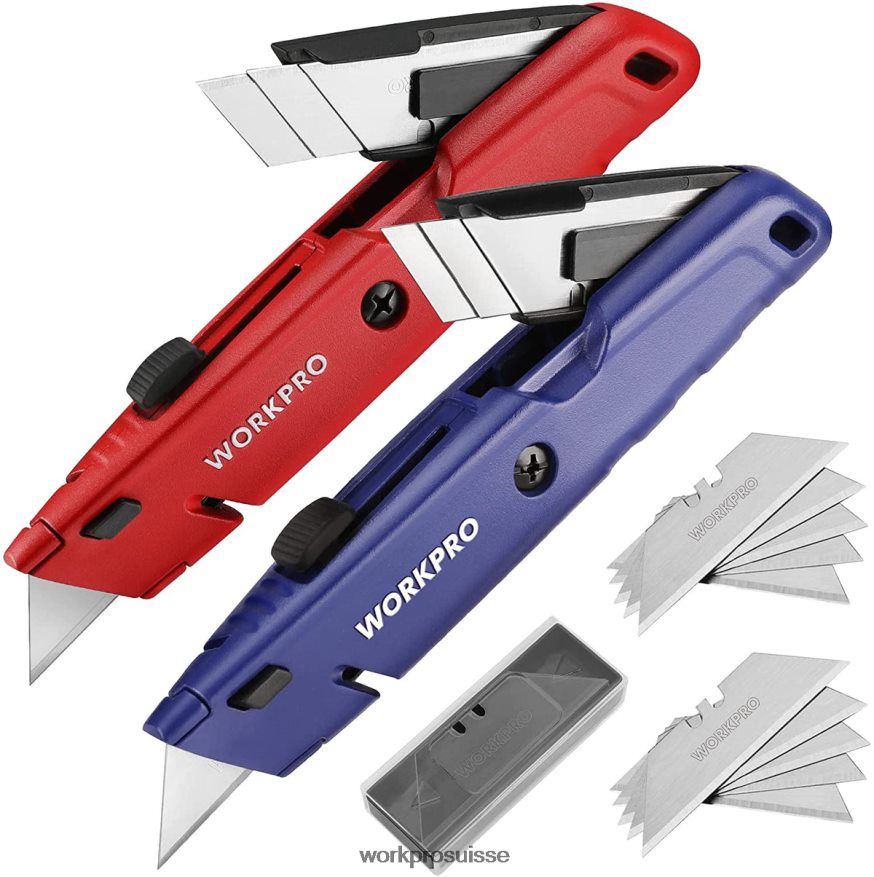 couteau utilitaire rétractable avec rangement supplémentaire pour la lame, paquet de 2 cutters à changement rapide Z2LXTF56 morden WORKPRO outil