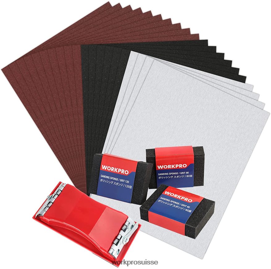 24 paquets de papier de verre grain 80-600 assortis avec support Z2LXTF150 utile WORKPRO outil