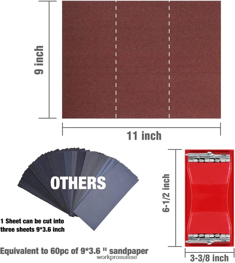 24 paquets de papier de verre grain 80-600 assortis avec support Z2LXTF150 utile WORKPRO outil
