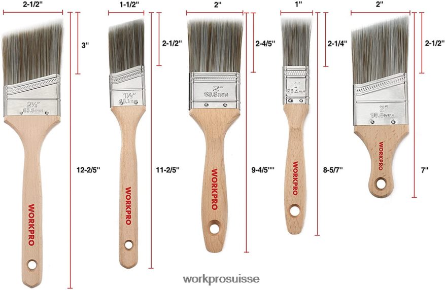 Ensemble de pinceaux, 5 pièces pinceau professionnel plat et angulaire avec manche en bois Z2LXTF151 morden WORKPRO outil