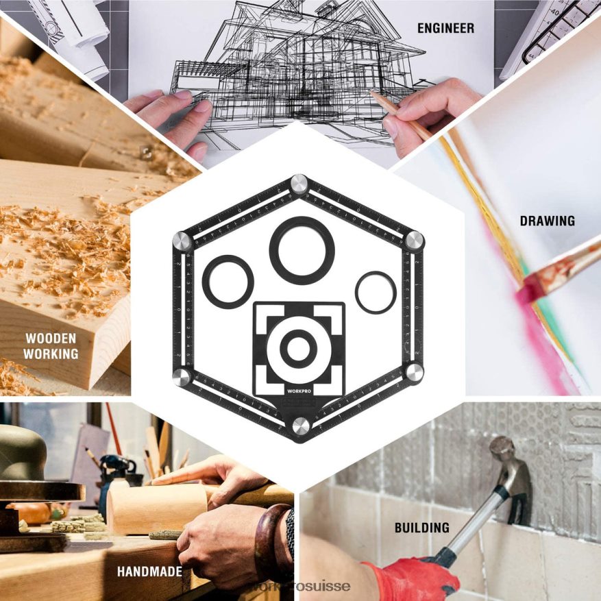 Kit combiné de jauge de contour et d'outil de mesure d'angle à 6 côtés Z2LXTF107 nouveau WORKPRO outil