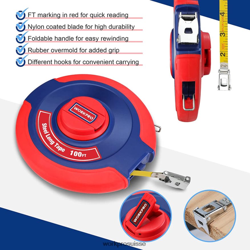 Ruban à mesurer de 100 pieds, long ruban en acier à bobine fermée avec poignée pliable, étui résistant aux chocs Z2LXTF106 nouveau WORKPRO outil