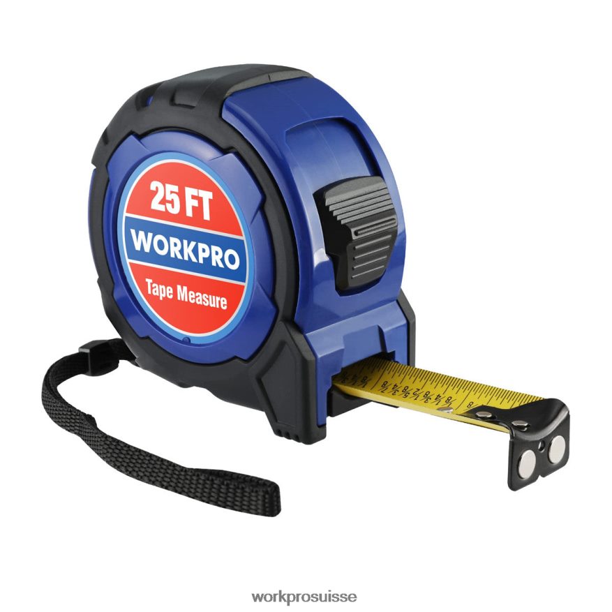 Ruban à mesurer de 25 pieds, fractions 1/8 et précision 1/32, ruban à mesurer facile à lire, ruban à mesurer rétractable avec revêtement en nylon Z2LXTF105 utile WORKPRO outil