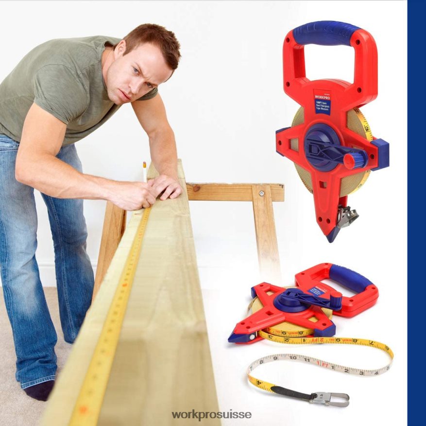 ruban à mesurer à bobine ouverte avec lame en fibre de verre à double revêtement en nylon, 100 pieds Z2LXTF109 nouveau WORKPRO outil