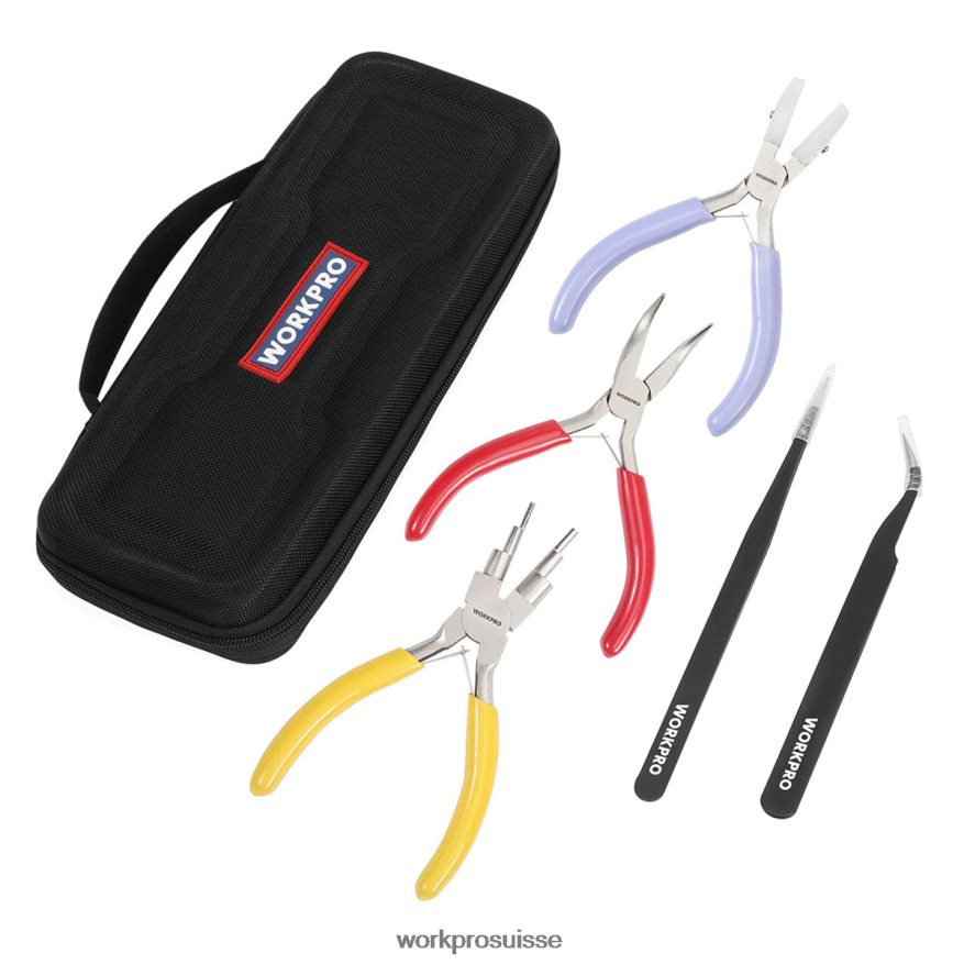 5 pinces à bijoux, outils de bijouterie comprenant une pince à boucle métallique 6 en 1, une pince à bec en nylon, une pince à bec courbé, une pince à épiler pointue, une pince à épiler courbée Z2LXTF
