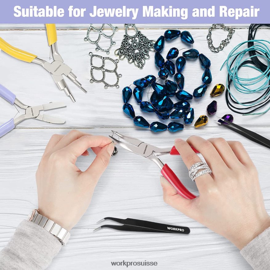 5 pinces à bijoux, outils de bijouterie comprenant une pince à boucle métallique 6 en 1, une pince à bec en nylon, une pince à bec courbé, une pince à épiler pointue, une pince à épiler courbée Z2LXTF