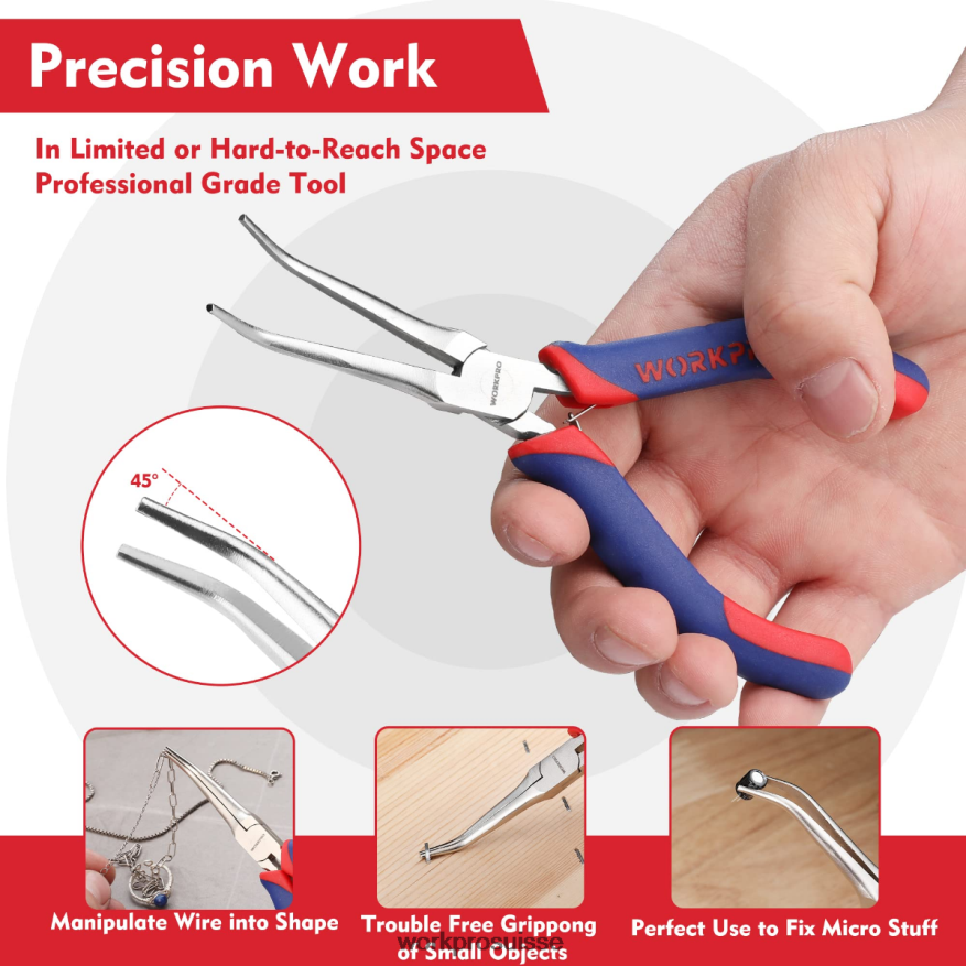 Ensemble de mini pinces à bec effilé 2 pièces, pinces à bec long, pinces à bec courbé Z2LXTF73 morden WORKPRO outil