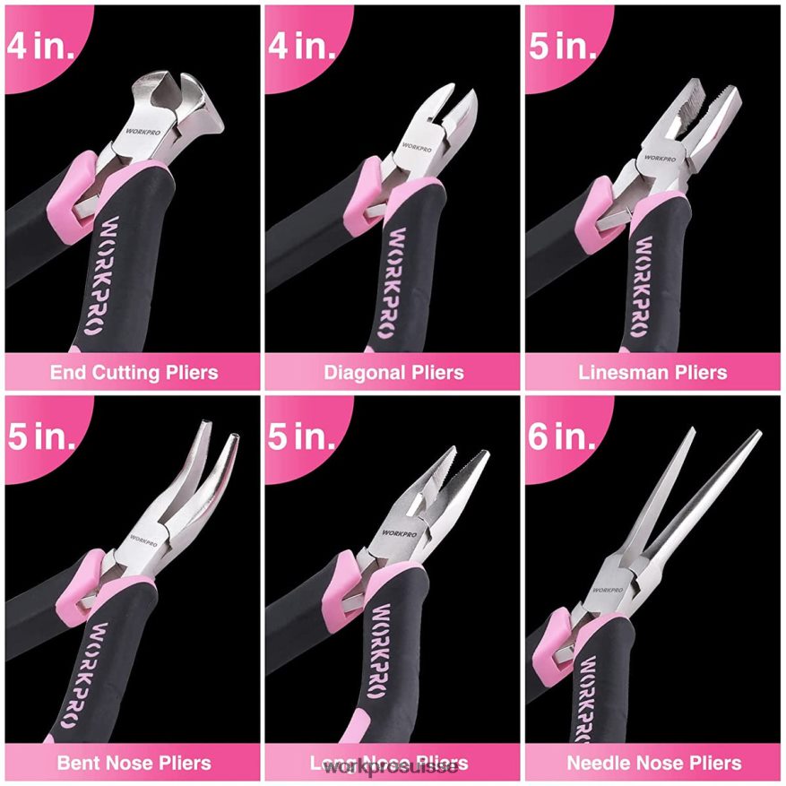 Jeu de 6 mini pinces avec pochette Z2LXTF65 rose WORKPRO outil