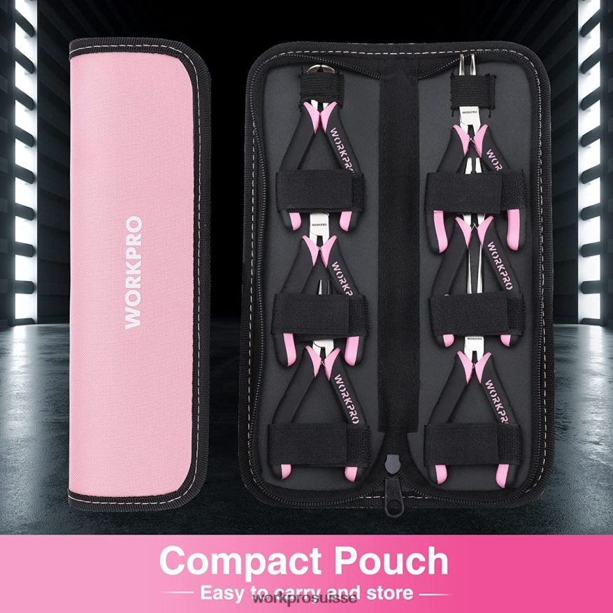 Jeu de 6 mini pinces avec pochette Z2LXTF65 rose WORKPRO outil