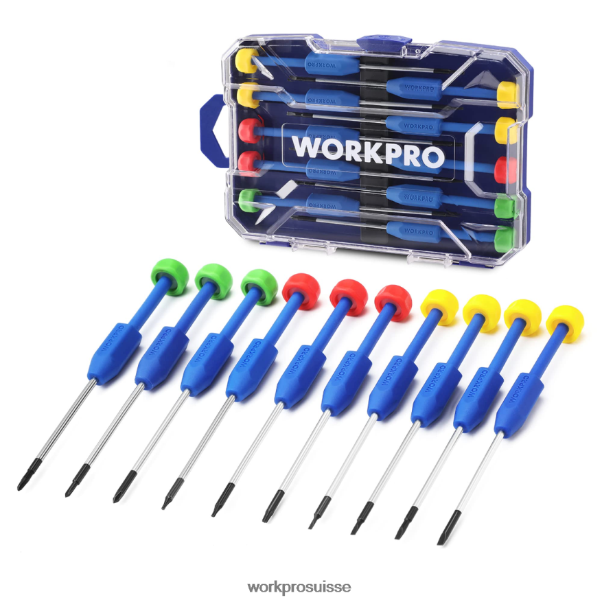Jeu de tournevis de précision 10 pièces avec étui, cruciforme, fendu, étoile torx, kit d'outils de réparation de tournevis magnétique, poignée antidérapante Z2LXTF103 nouveau WORKPRO outil