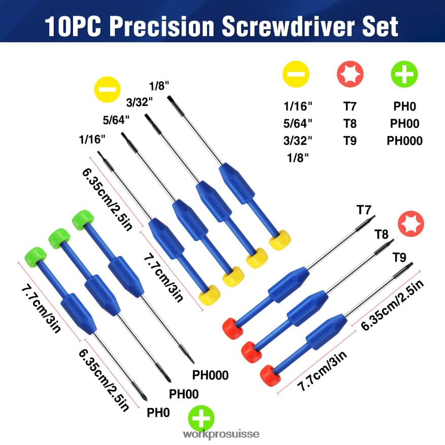 Jeu de tournevis de précision 10 pièces avec étui, cruciforme, fendu, étoile torx, kit d'outils de réparation de tournevis magnétique, poignée antidérapante Z2LXTF103 nouveau WORKPRO outil