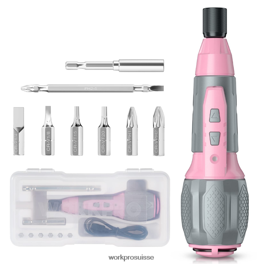 Kit de tournevis à batterie lithium-ion rechargeable USB 4 V sans fil Z2LXTF236 rose/blanc WORKPRO outil