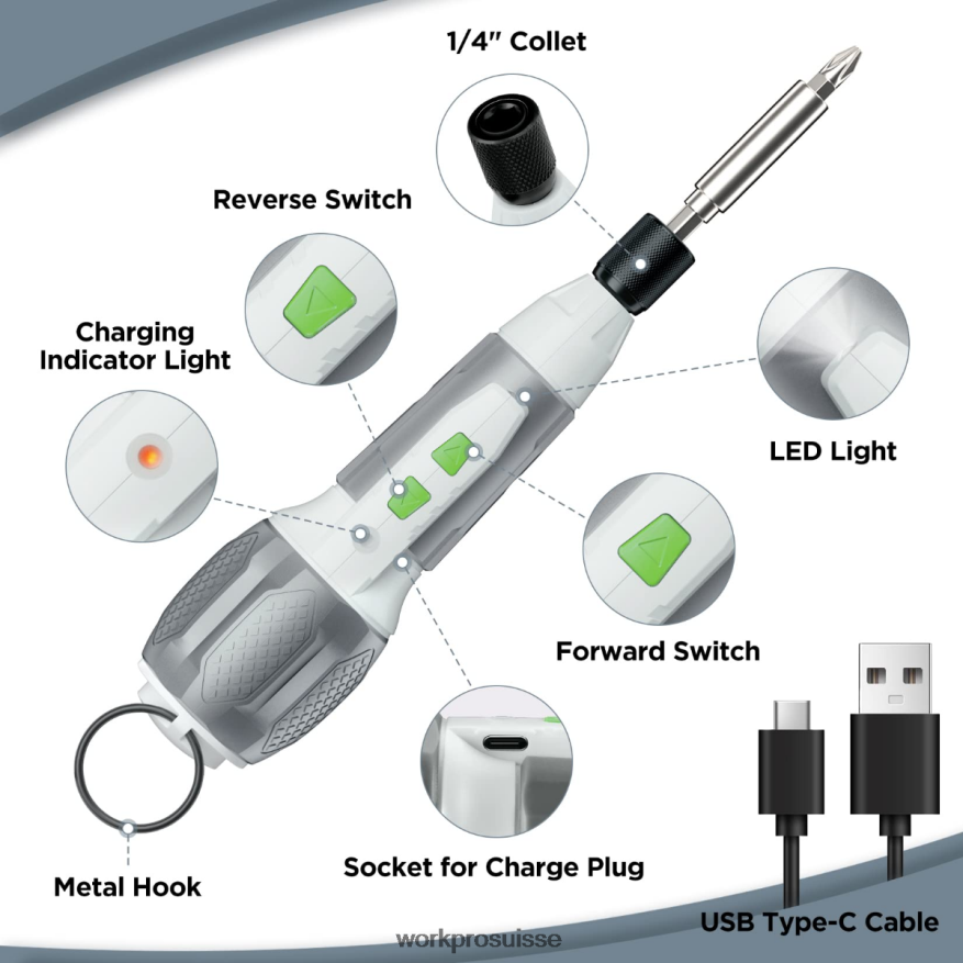 Kit de tournevis à batterie lithium-ion rechargeable USB 4 V sans fil Z2LXTF236 rose/blanc WORKPRO outil