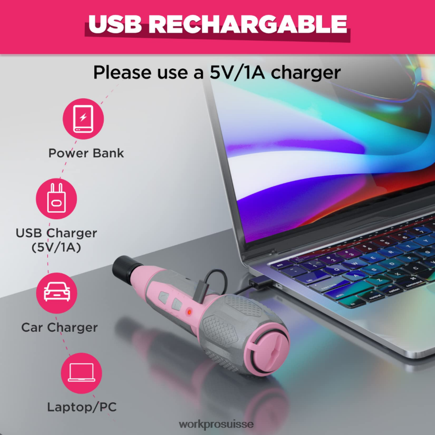 Kit de tournevis à batterie lithium-ion rechargeable USB 4 V sans fil Z2LXTF236 rose/blanc WORKPRO outil