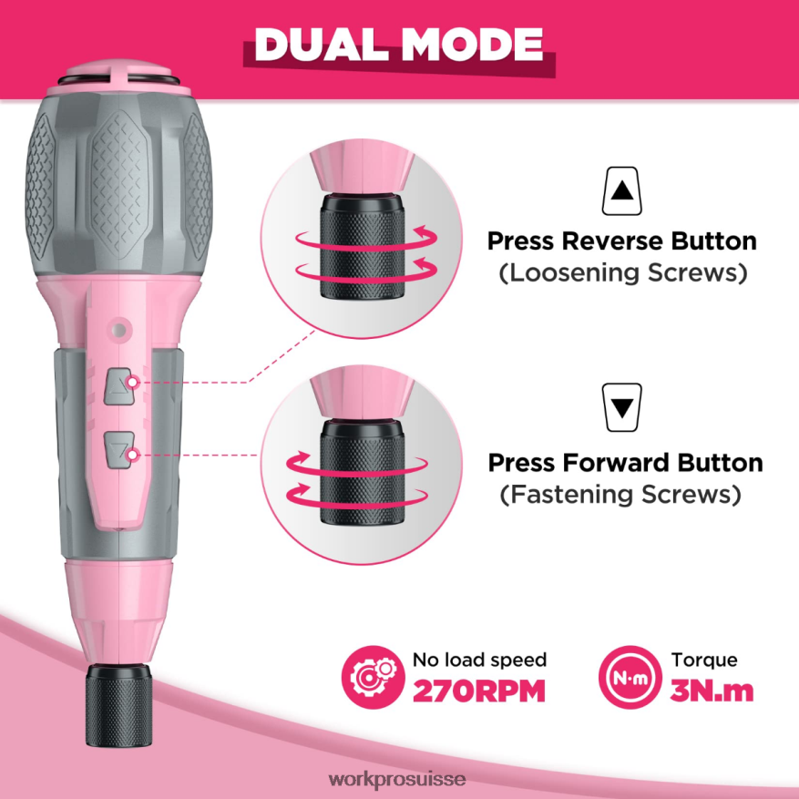 Kit de tournevis à batterie lithium-ion rechargeable USB 4 V sans fil Z2LXTF236 rose/blanc WORKPRO outil