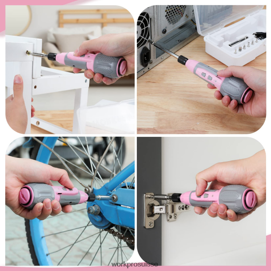 Kit de tournevis à batterie lithium-ion rechargeable USB 4 V sans fil Z2LXTF236 rose/blanc WORKPRO outil