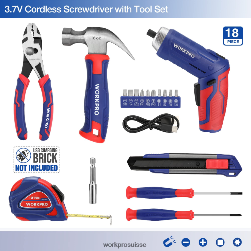 Trousse à outils générale pour la maison, 18 pièces Z2LXTF102 rose bleu WORKPRO outil