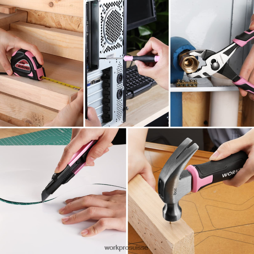 Trousse à outils générale pour la maison, 18 pièces Z2LXTF102 rose bleu WORKPRO outil