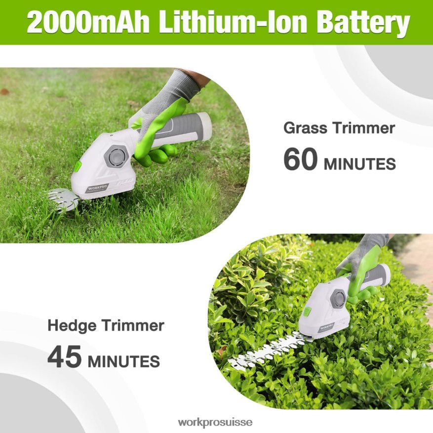Cisaille à gazon et coupe-arbustes sans fil 2 en 1, taille-haie portatif 7.2v, cisaille à gazon électrique Z2LXTF297 vert blanc WORKPRO outil