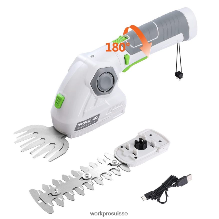 Cisaille à gazon et coupe-arbustes sans fil 2 en 1, taille-haie portatif 7.2v, cisaille à gazon électrique Z2LXTF297 vert blanc WORKPRO outil
