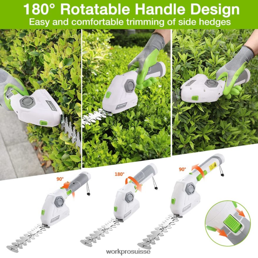 Cisaille à gazon et coupe-arbustes sans fil 2 en 1, taille-haie portatif 7.2v, cisaille à gazon électrique Z2LXTF297 vert blanc WORKPRO outil