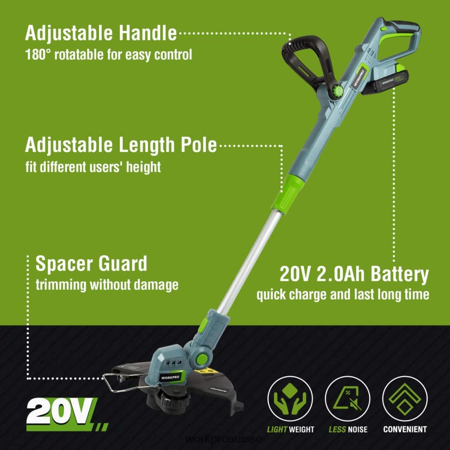 Coupe-bordure/bordure sans fil 20 V, 12 pouces avec batterie lithium-ion de 2 Ah, chargeur rapide en 1 heure, fil de coupe de 16,4 pieds inclus Z2LXTF293 utile WORKPRO outil
