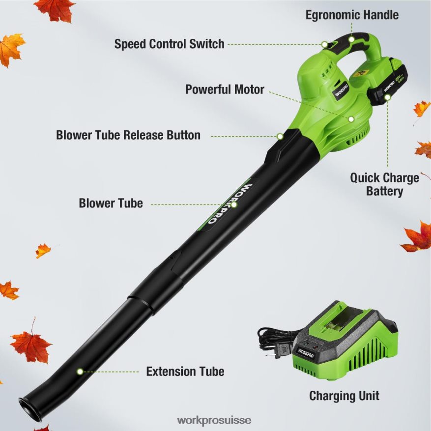 Mini souffleur de feuilles sans fil léger 20 V avec batterie et chargeur, commande à 2 vitesses Z2LXTF303 morden WORKPRO outil
