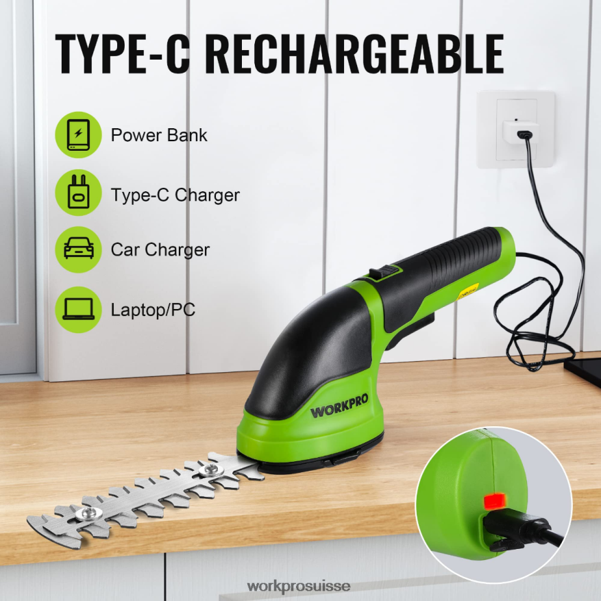 Taille-bordure électrique sans fil 2 en 1, 3.6v, cisaille à haie/coupe-herbe Z2LXTF268 rose/vert/blanc WORKPRO outil