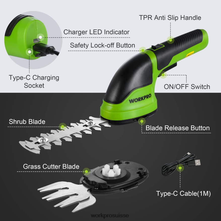 Taille-bordure électrique sans fil 2 en 1, 3.6v, cisaille à haie/coupe-herbe Z2LXTF268 rose/vert/blanc WORKPRO outil