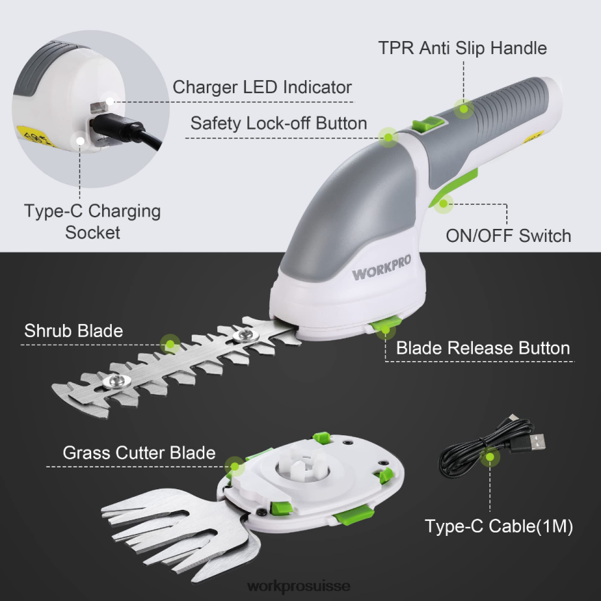 Taille-bordure électrique sans fil 2 en 1, 3.6v, cisaille à haie/coupe-herbe Z2LXTF268 rose/vert/blanc WORKPRO outil