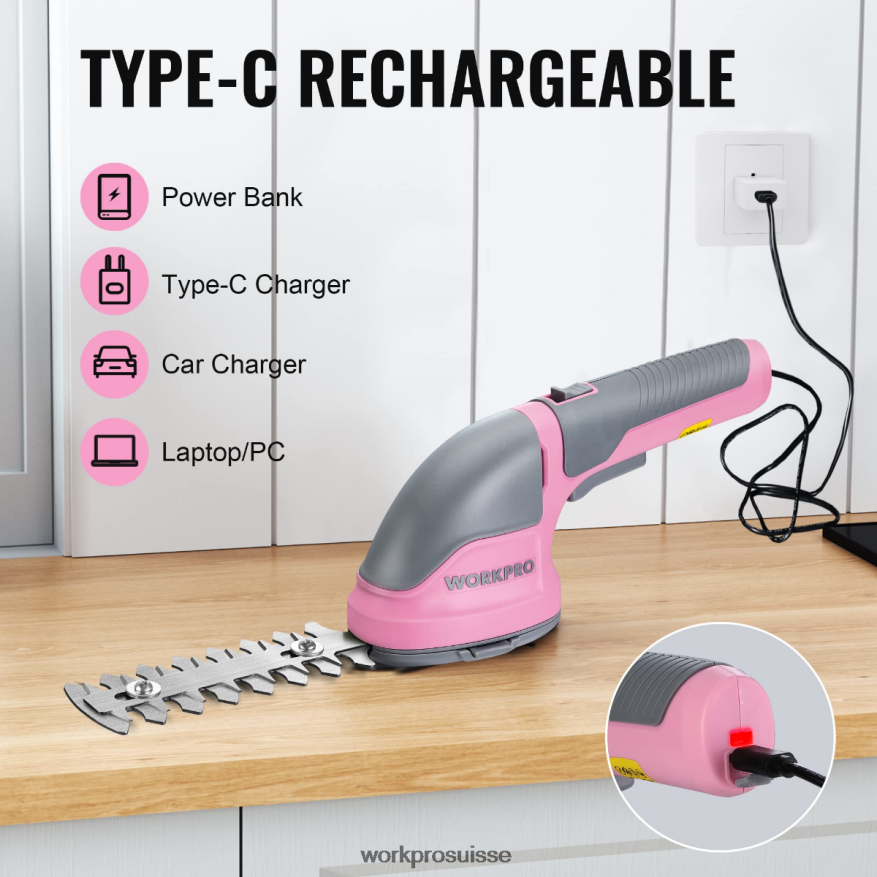 Taille-bordure électrique sans fil 2 en 1, 3.6v, cisaille à haie/coupe-herbe Z2LXTF268 rose/vert/blanc WORKPRO outil