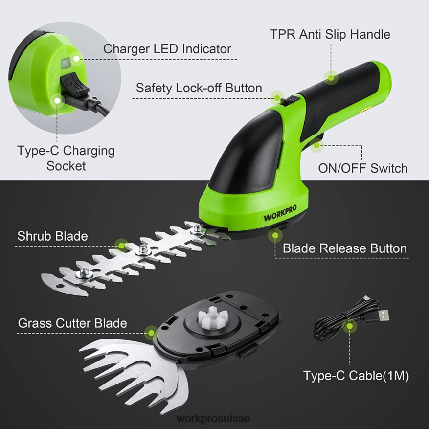 Taille-bordure électrique sans fil 2 en 1, 7.2v, cisaille à haie/coupe-herbe Z2LXTF269 rose/vert/blanc WORKPRO outil