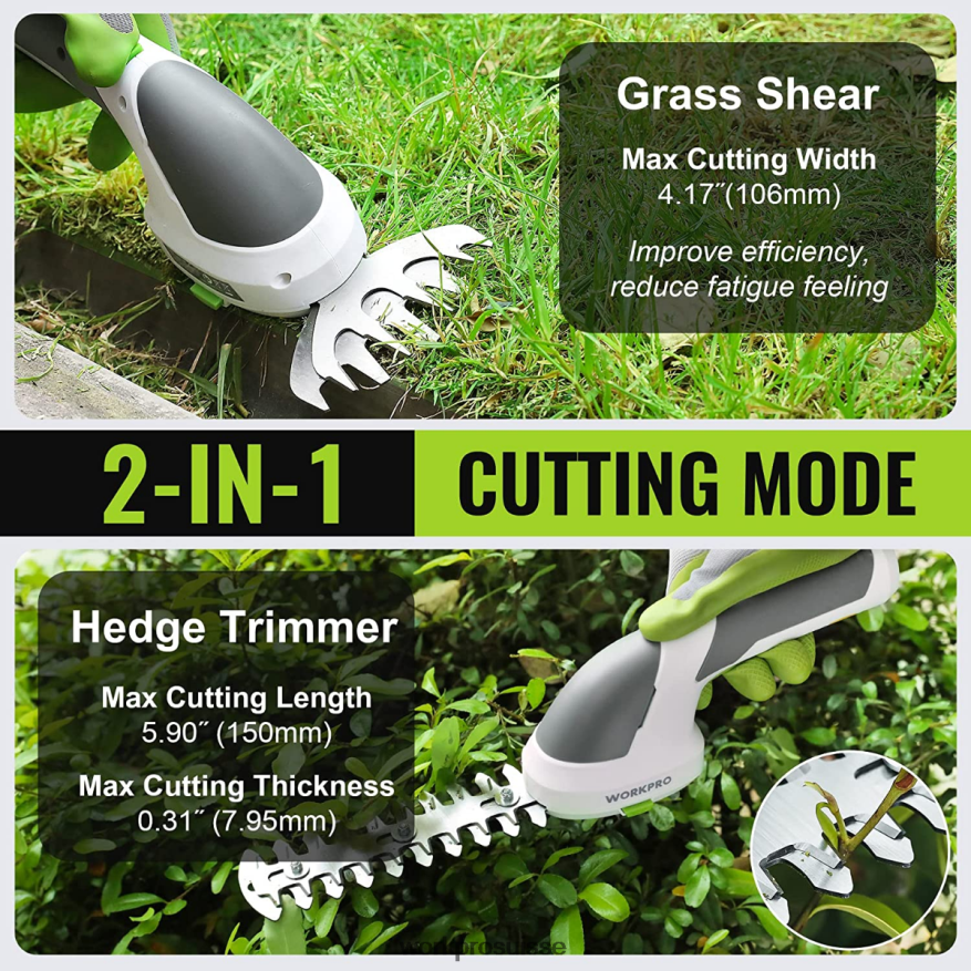 Taille-bordure électrique sans fil 2 en 1, 7.2v, cisaille à haie/coupe-herbe Z2LXTF269 rose/vert/blanc WORKPRO outil