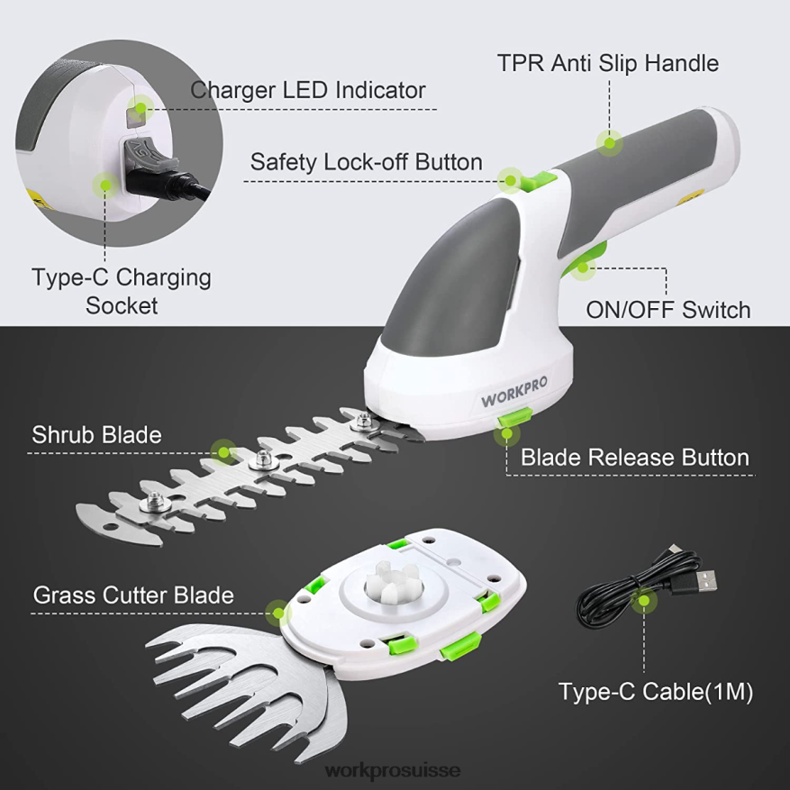 Taille-bordure électrique sans fil 2 en 1, 7.2v, cisaille à haie/coupe-herbe Z2LXTF269 rose/vert/blanc WORKPRO outil